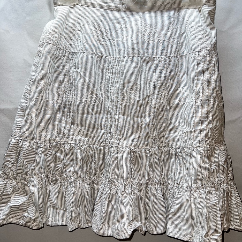 White striped paisley Embroidered Skirt side zipper cottagecore western Y2K